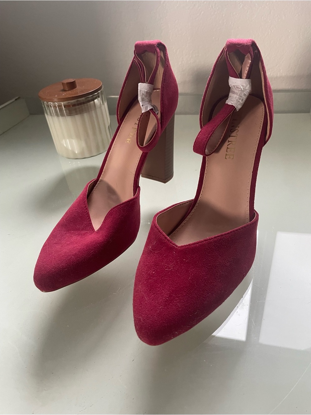 Women’s Ankle-Strap Block Heel Pumps - Deep Berry